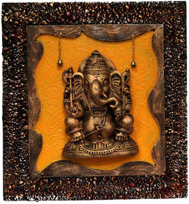 27% OFF on Krafthub Square Shape Yellow Color Ganesha Art Piece For Wall D������������������Cor With Bells Showpiece - 61 cm
