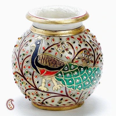 28% OFF on Aapno Rajasthan Hand Painted Peacock Marble Pot With Gold Paint And Kundan Work Showpiece - 12.7 cm 28% OFF on Aapno Rajasthan Hand Painted Peacock Marble Pot With Gold Paint And Kundan Work Showpiece - 12.7 cm