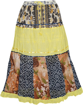 Indiatrendzs Printed Women's A-line Yellow Skirt