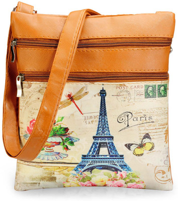 Dernier Cri Women Casual White, Tan PU Sling Bag