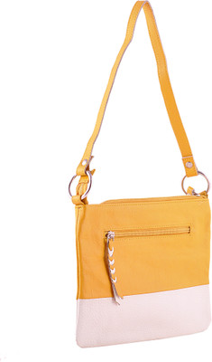 20% OFF on HX London Women Casual Yellow, White Genuine Leather Sling Bag