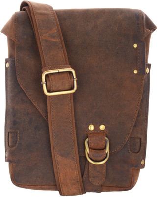 WeMe Men Casual Brown Genuine Leather Sling Bag