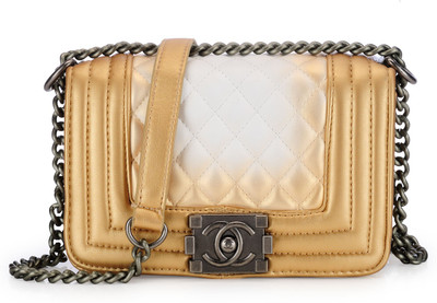 45% OFF on Naitik Products Women Casual Beige, White PU Sling Bag