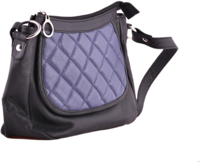 HX London Women Casual Black, Blue Genuine Leather Sling Bag