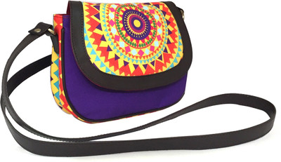 The Elephant Company Women Purple Cotton, PU Sling Bag The Elephant Company Women Purple Cotton, PU Sling Bag