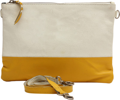 20% OFF on HX London Women Casual, Formal White, Yellow Genuine Leather Sling Bag