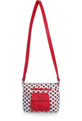 Allmine Girls Casual Red Jute, Cotton Sling Bag Allmine Girls Casual Red Jute, Cotton Sling Bag