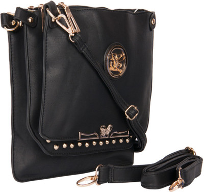 40% OFF on Naitik Products Women Casual, Evening/Party Black Genuine Leather Sling Bag