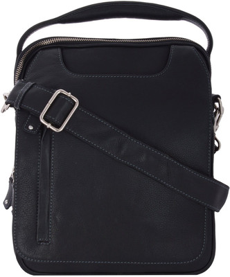 WeMe Men Casual Black Genuine Leather Sling Bag