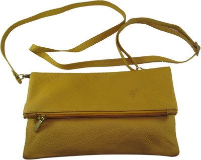 55% OFF on Faith Women Casual, Evening/Party Yellow Genuine Leather Sling Bag