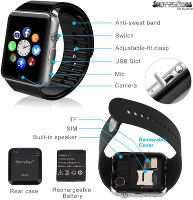 ShutterBugs SB Silver Black Smartwatch (Black Strap Free Size) 