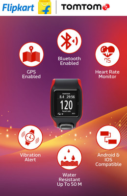 TomTom 1RH0.001.01 Multi-Sport Cardio GPS Watch Smartwatch (Black, Red Strap) 