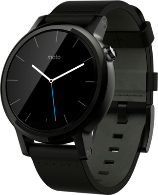 Motorola Moto 360 2nd Gen (42 mm) for Men Black Leather Smartwatch (Black Strap S) 