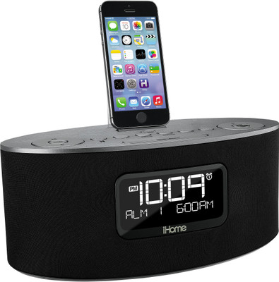 iHome Dual Charging Stereo FM Clock Radio with Lightning Dock Portable Mobile/Tablet Speaker (Black, Single Unit Channel) 