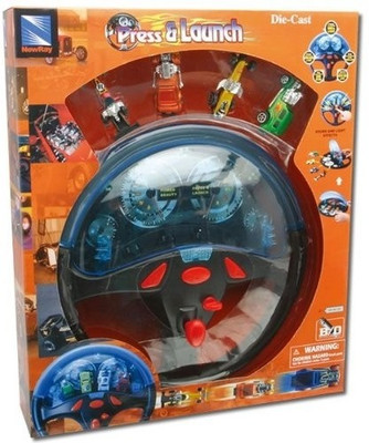 New-Ray B/O Press and Launch With 4 D/C Racers and Try Me Box, Multicolor