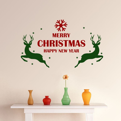 Chipakk Christmas Reindeer Decal - Green & Red Pigmented Polyvinyl Sticker