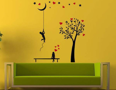 40% OFF on Hoopoe Decor Boy bringing moon down for his love Wall Sticker Pack of 1