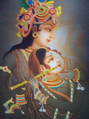 Radhika Arts Pagdi Radha Krishna In Brown'S Painting Frames 16x20 Inches Paper Sticker