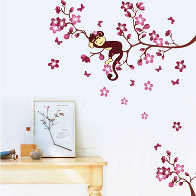 55% OFF on Asmi Collections Pink Branches Monkey Wall Sticker Pack of 1