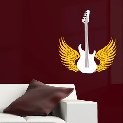 Chipakk Guitar with the wings- White Medium Pigmented Polyvinyl Films Imported Sticker