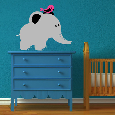 Chipakk Elephant-Pink Bird Wall Decal Small Pigmented Polyvinyl Films Imported Sticker