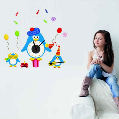 50% OFF on Uberlyfe Funny Penguins Wall Clock cum Wall Sticker Pack of 1