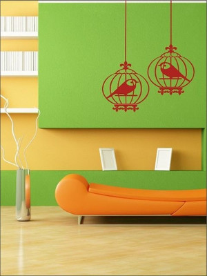 71% OFF on Wall1ders Birds With Hanging Cage PVC Vinyl Sticker Pack of 1