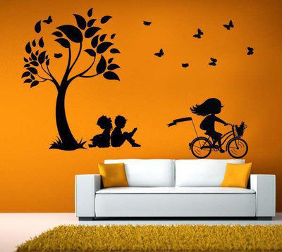 40% OFF on Hoopoe Decor Kids studying and playing under tree Wall Sticker Pack of 1