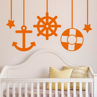 50% OFF on DeStudio Nursery Baby Sea Ships Anchor Home Color Orange Size 150 X 60 Cms Wall Sticker
