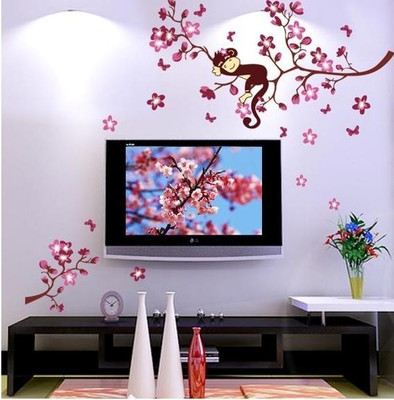 75% OFF on WOW Wall sticker Pink Flower and Brown Monkey Kids Wall Ay7020 PVC Removable Sticker