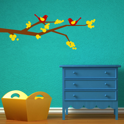 24% OFF on Chipakk Branch with birds - yellow Wall Decal Medium Pigmented Polyvinyl Films Imported Sticker