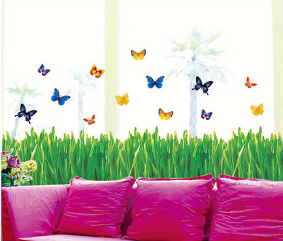 33% OFF on Pindia Green Grass Border With Butterfly Wall Sticker