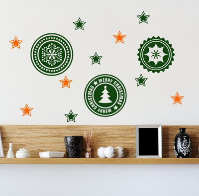 Chipakk Christmas Stamps Decal - Green & Orange Pigmented Polyvinyl Sticker