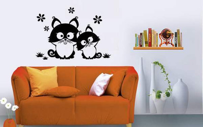 43% OFF on Hoopoe Decor Two cats sitting on the grass Wall Sticker Pack of 1