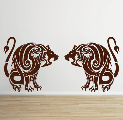 88% OFF on D��cor Kafe Decal Style Two Lions Wall Art Medium Size-44*21 Inch Wall Sticker Sticker Pack of 1