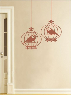 87% OFF on Wall1ders Birds With Hanging Cage PVC Vinyl Sticker Pack of 1