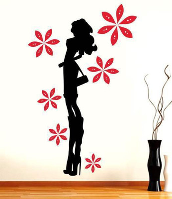 43% OFF on Hoopoe Decor Fashion girl with flowers Wall Sticker Pack of 1