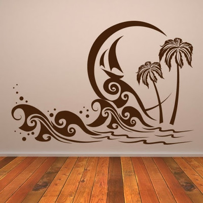 84% OFF on DeStudio Palm Trees And Waves At The Beach Size Jumbo WALL STICKER Sticker
