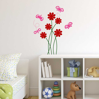 Chipakk Butterfly on flower - Pink Medium Pigmented Polyvinyl Films Imported Sticker