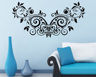 Decor Kafe Floral Creative Design Self Adhesive Wall Decal Medium Size-41*20 Inch Color - Black Wall Sticker Sticker (Pack Of 1)