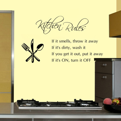 69% OFF on D��cor Kafe Decal Style Kitchen Rules Wall Art Small Size23*13 Inch Color - Black Wall Sticker Sticker Pack of 1