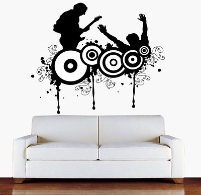 Decor Kafe Boy Playing Guitar Self Adhesive Wall Decal Tiny Size-17*14 Inch Color - Black Wall Sticker Sticker (Pack Of 1)