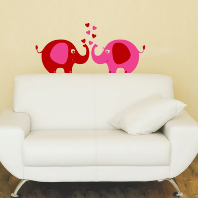 Chipakk Elephant Pair-Pink Wall Decal Small Pigmented Polyvinyl Films Imported Sticker