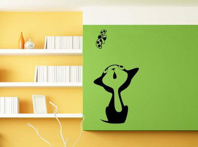 44% OFF on Hoopoe Decor Cat with beautiful butterfly Wall Sticker Pack of 1