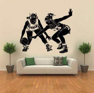 50% OFF on Hoopoe Decor Girls with basket ball tricks Wall Sticker Pack of 1