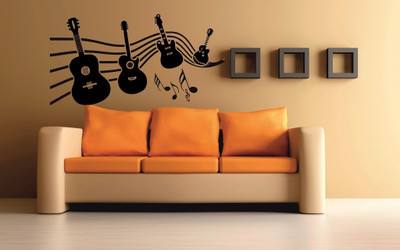 28% OFF on meSleep Music Of Guitar Design Black PVC Sticker Pack of 1
