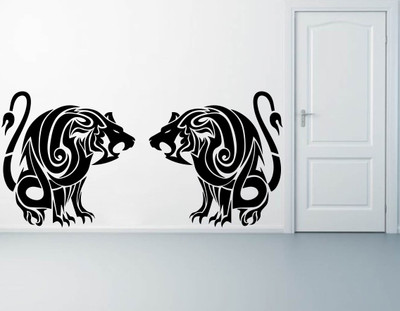 86% OFF on Decor Kafe Decal Style Two Lions Medium Size-44*21 Inch Vinyl Film Sticker Pack of 1