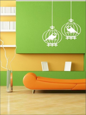 87% OFF on Wall1ders Birds With Hanging Cage PVC Vinyl Sticker Pack of 1