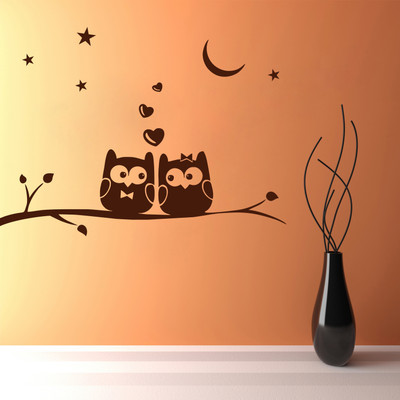61% OFF on D��cor Kafe Decal Style Owls on Branch Wall Art Medium Size-23*16 Inch Wall Sticker Sticker Pack of 1