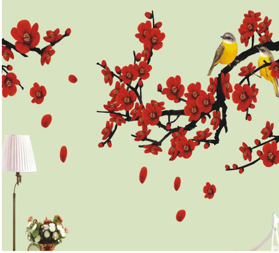 33% OFF on Pindia Red Flower Branch & Two Birds Wall Sticker